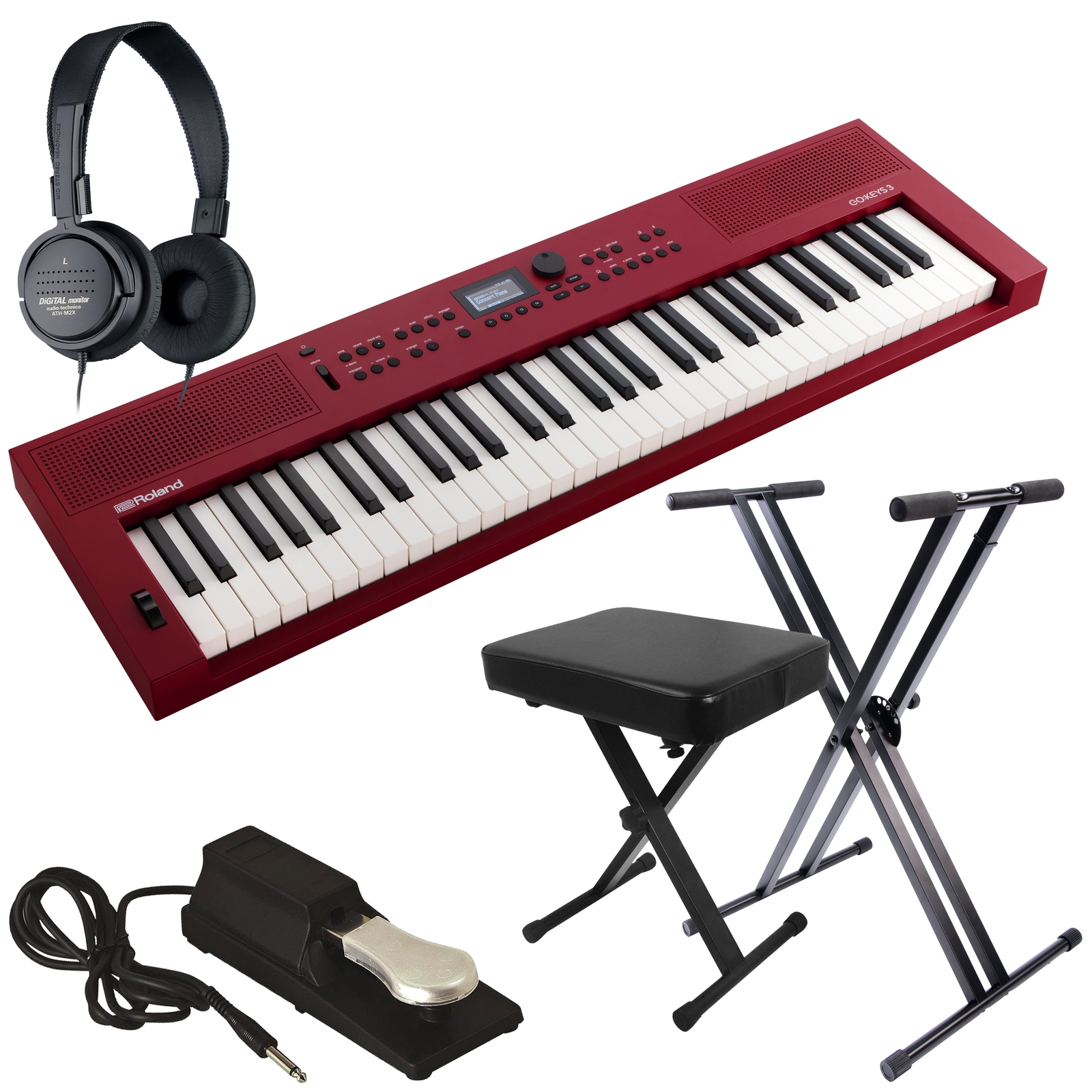Roland GoKeys 3 Music Creation Keyboard - Red KEY ESSENTIALS BUNDLE