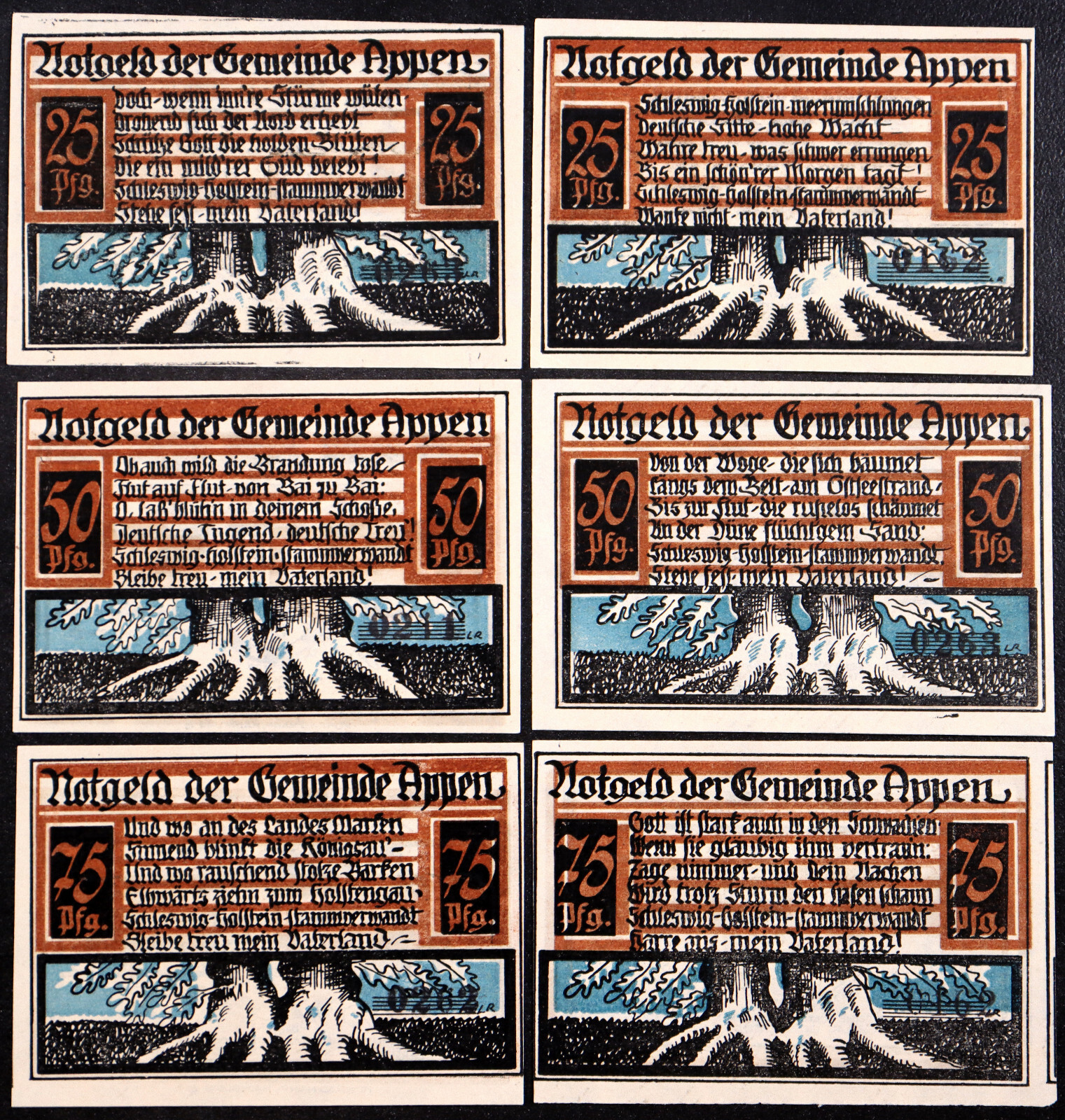 APPEN 1921 "Poems For The Fatherland" Complete Series German Notgeld