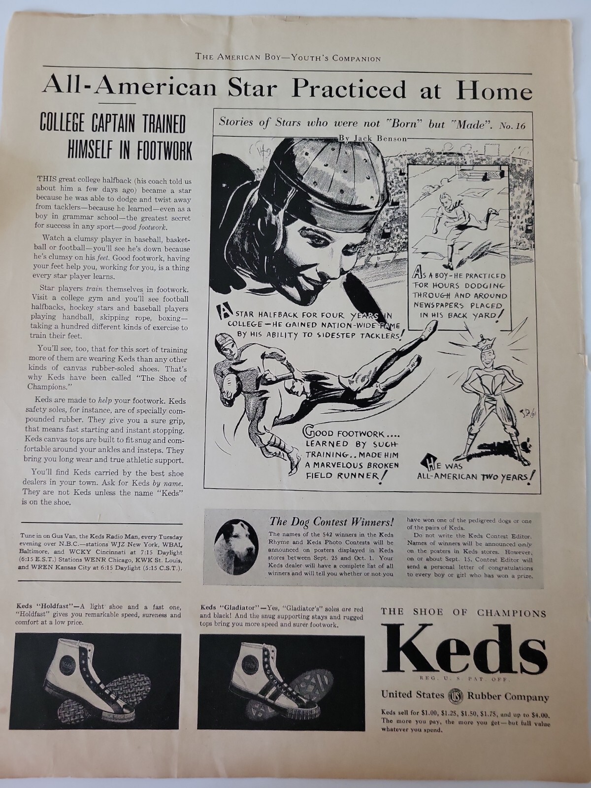 1931 boys girls KEDS hightop athletic  sneakers tennis shoes vintage football ad
