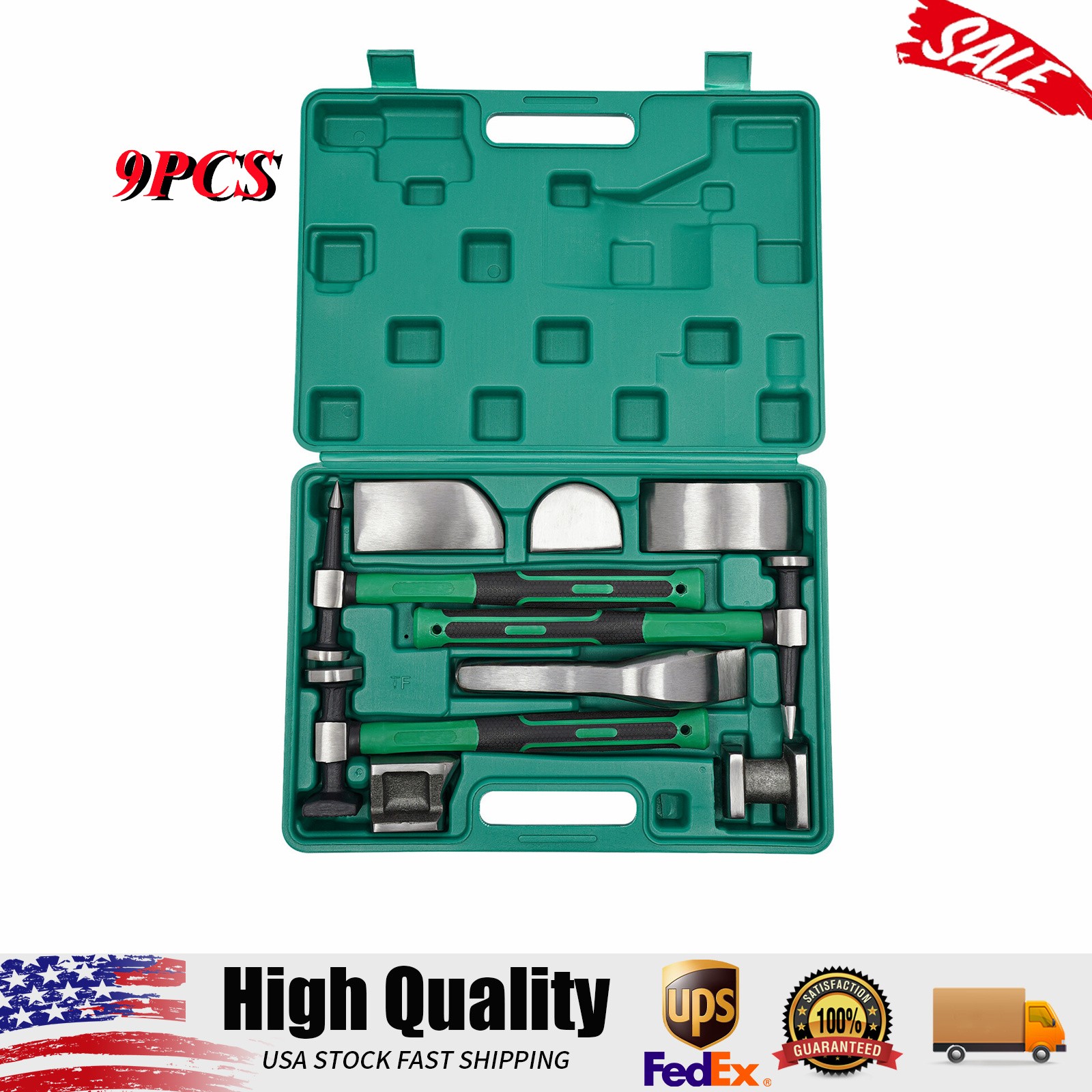 9pcs Set Car Auto Body Dent Repair Kit Hammer Fender Tool Dent Crowbar Repair