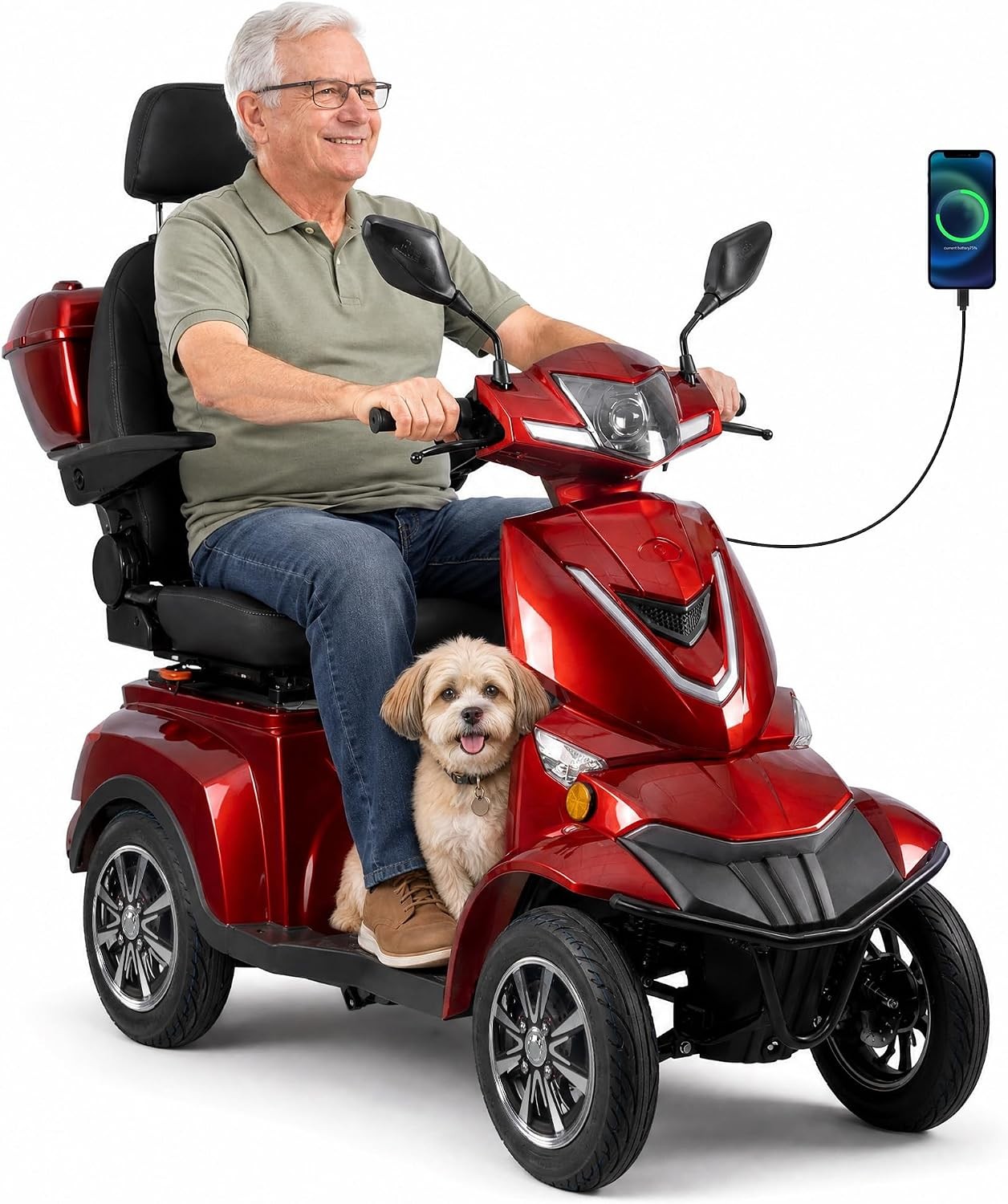 Heavy Duty 4-Wheel Mobility Scooter 25-38 Miles Range 3-Speed, 500lbs Load US