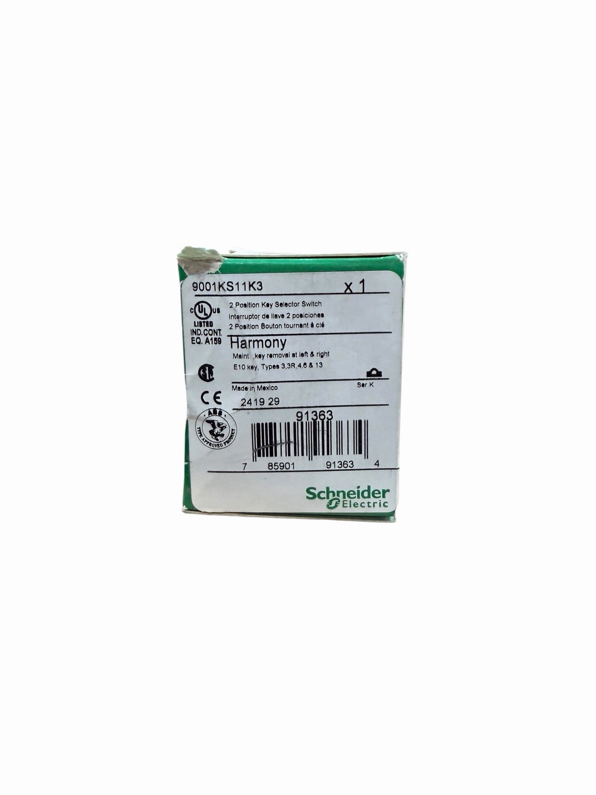 9001KS11K3 30mm Push Button, Type K, Keyed Selector Switch, 2 Position, New