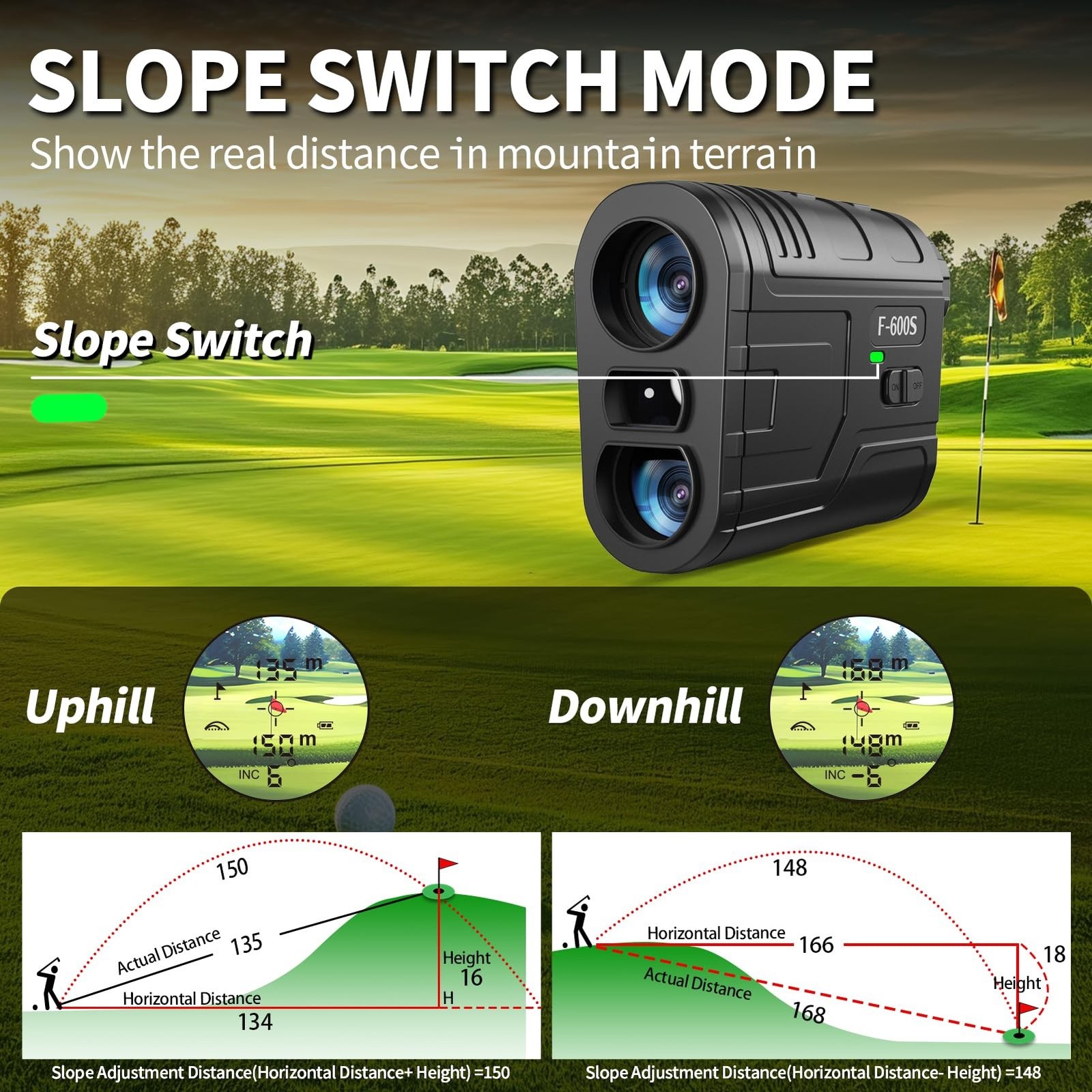 Golf Range Finder with Slope, Switch for Tournament, 1200 Yards Rechargeable ...