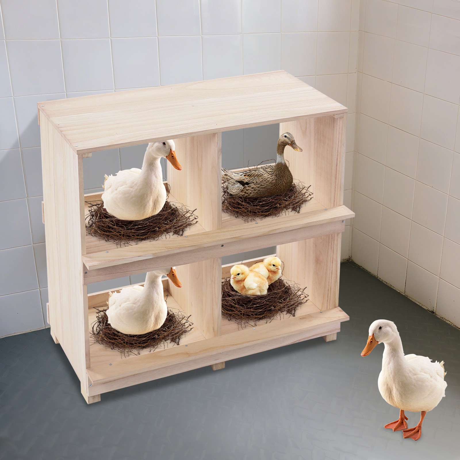 2 Tiers Chicken Laying Boxes 4 Hole Nesting Box Four Compartment Lay Case Farm