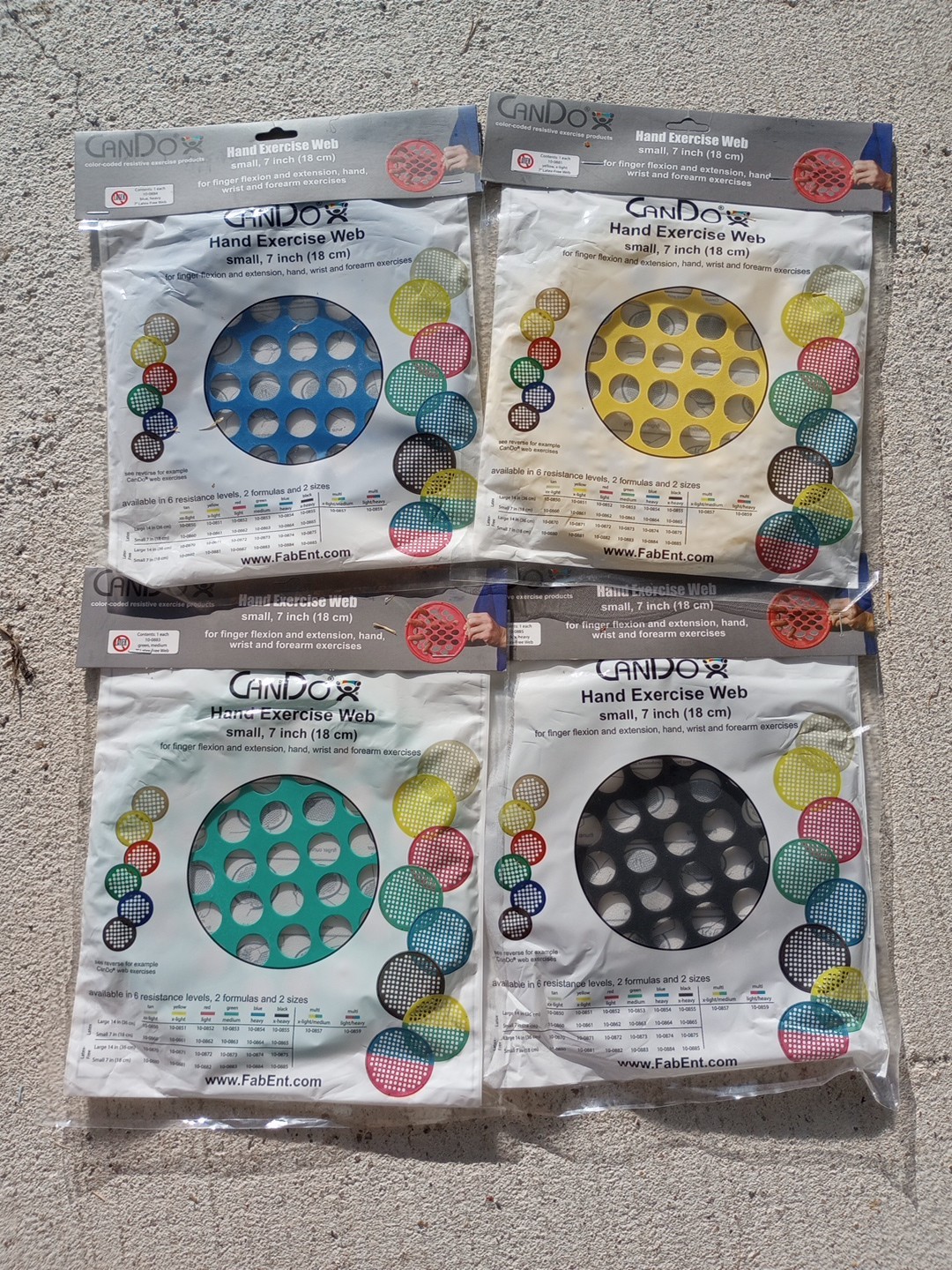 CanDo Hand Exercise Web Lot of 4, Small - Black, Green, Yellow, Blue   Brand New