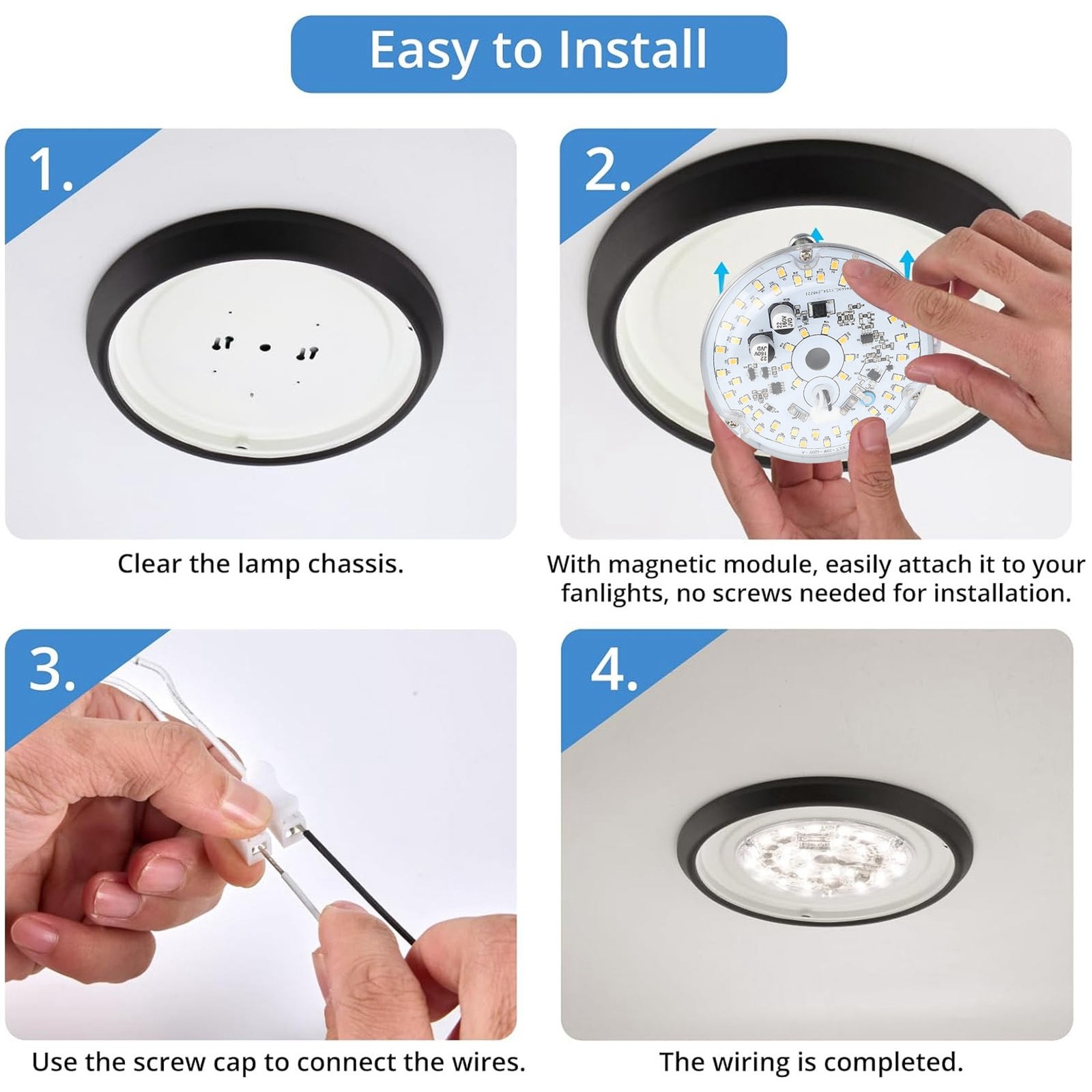 ✿ *3.93 Inch LED Ceiling Fan Light AC 120V 18W 2000LM 3 Color Temperature
