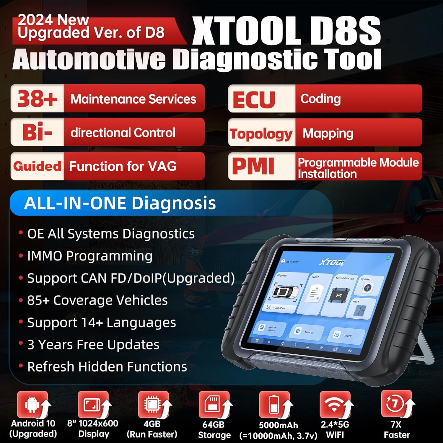 XTOOL D8S Automotive Diagnostic Tool E.CU Coding Full System Topology Mapping