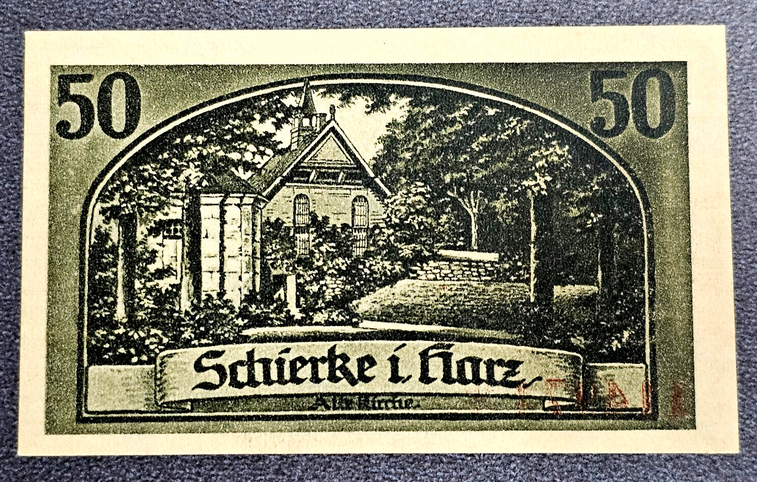 SCHIERKE HARZ NOTGELD 50 PFENNIG 1921 EMERGENCY MONEY GERMANY BANKNOTE (33712)