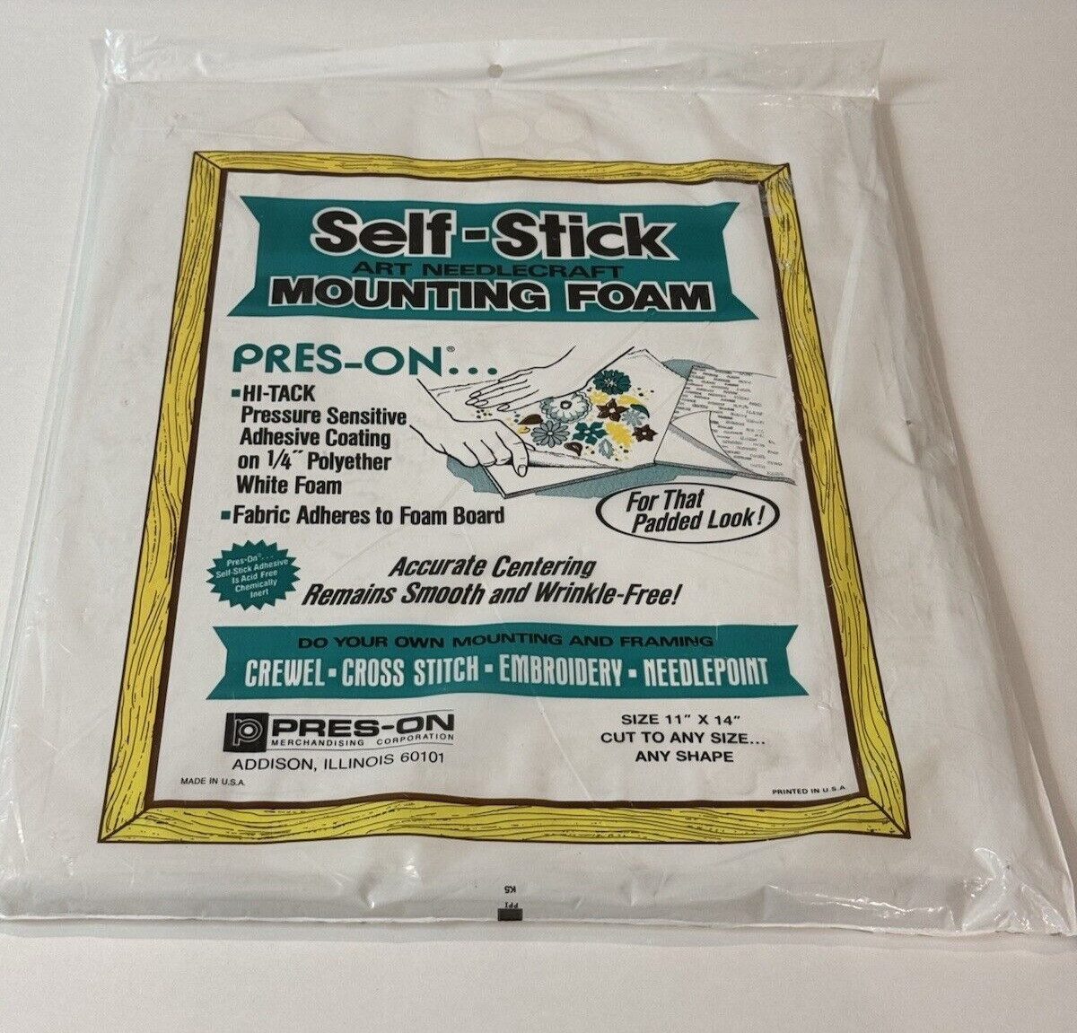 VTG Press-On Self Stick Art Needlecraft Mounting Form 11X14 Hi Tack Crewel NEW