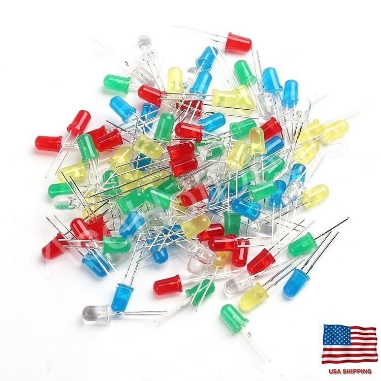 100pcs 5mm LED Light White Yellow Red Blue Assortment Kit DIY For Arduino
