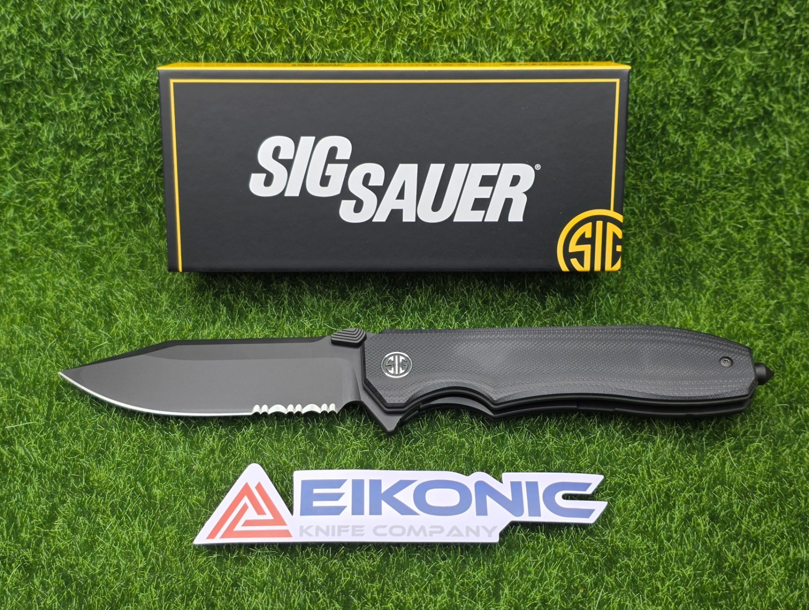 EIKONIC/SIG SAUER VALIDUS 3.78" Drop Point Serrated Folding Knife, Black #VA9BBS