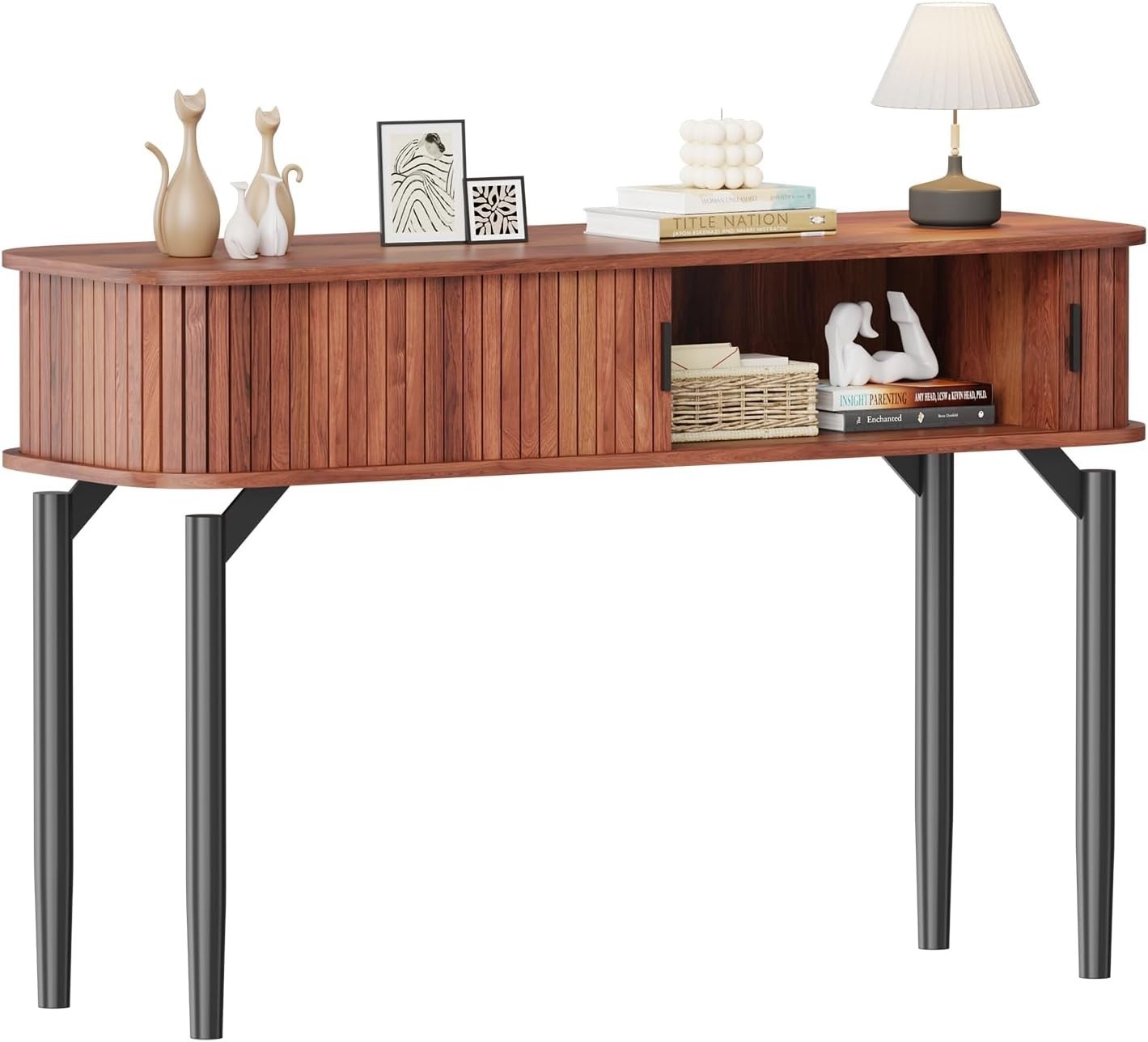 Narrow Console Table Sofa Table with Sliding Door Open Display for Entryway US