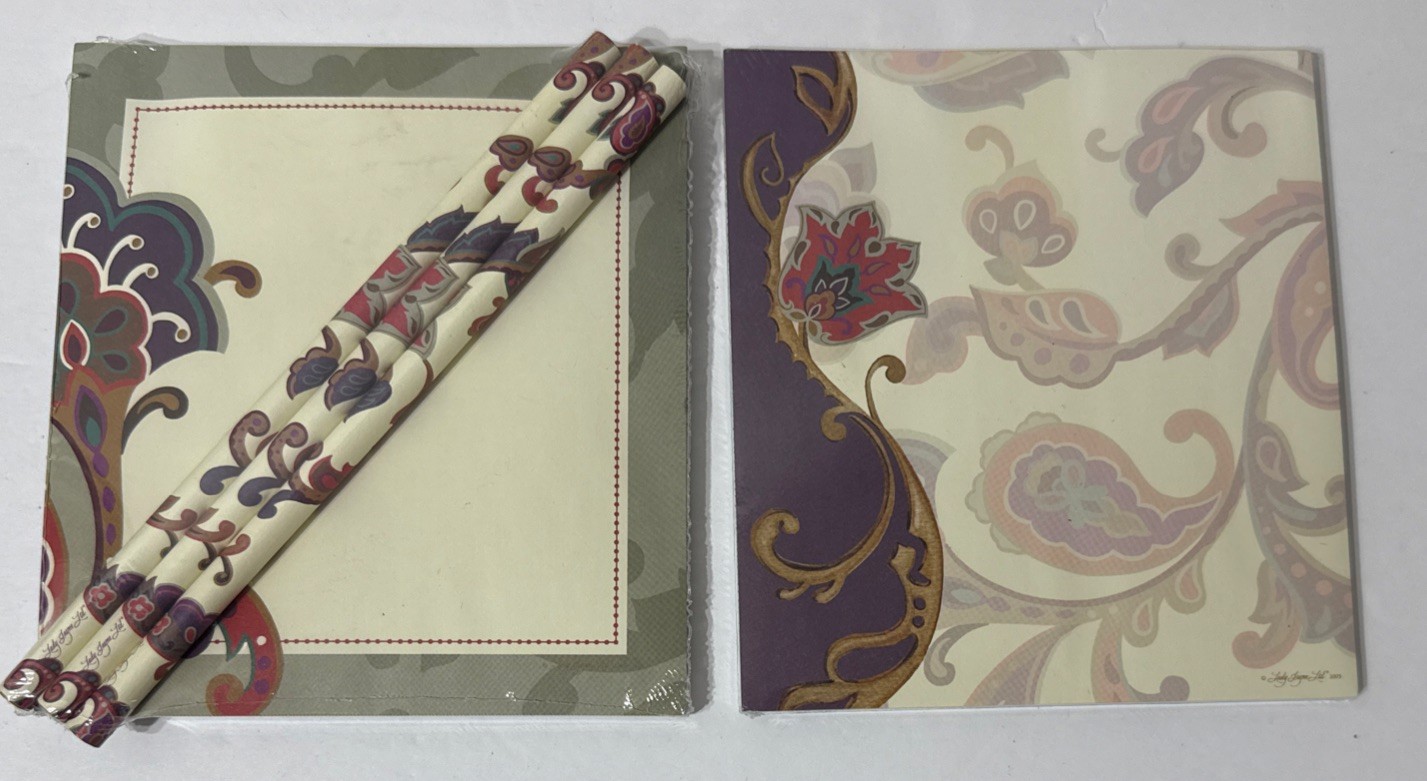 Lady Jayne Ltd Vintage Notepad Pencils Set Paisley Scroll 2005 Sealed NEW