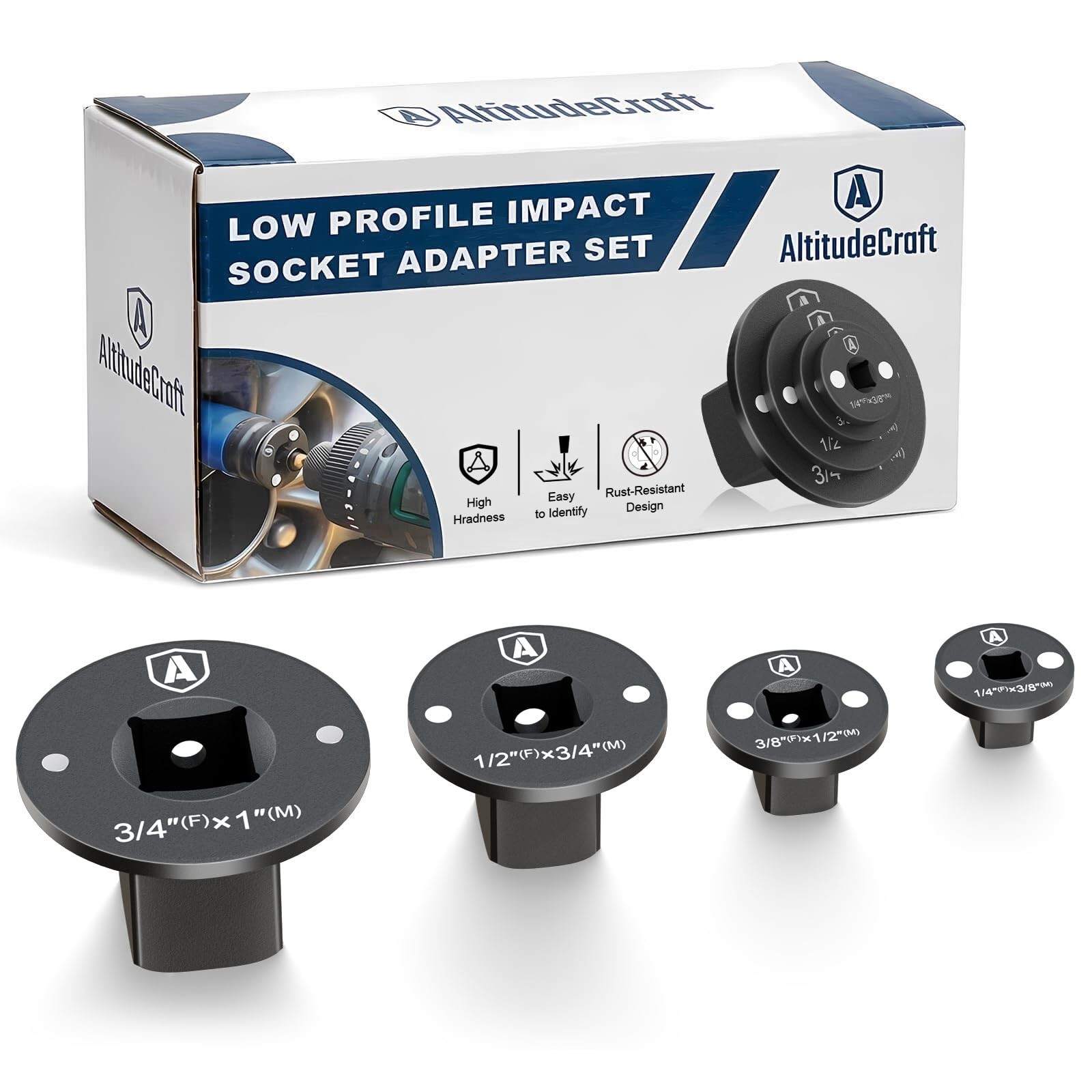 AltitudeCraft Low Profile Impact Socket Adapter Set, Drive Small, Black