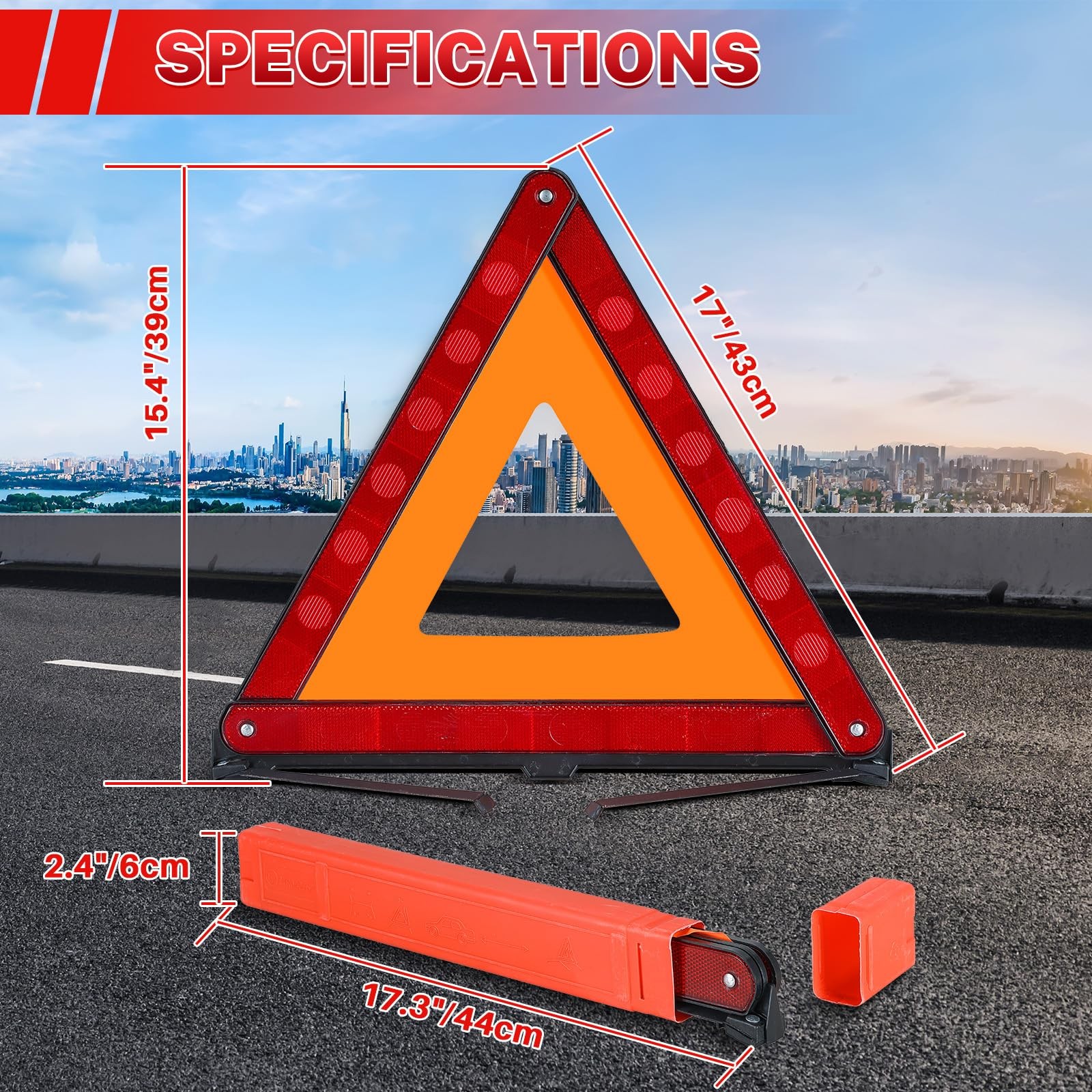 3 Pack Reflective Warning Triangles, Foldable Roadside Emergency Safety