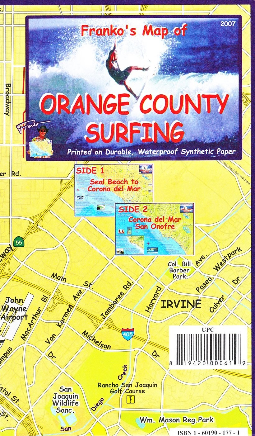 Orange County Surfing Map, California, by Franko Maps