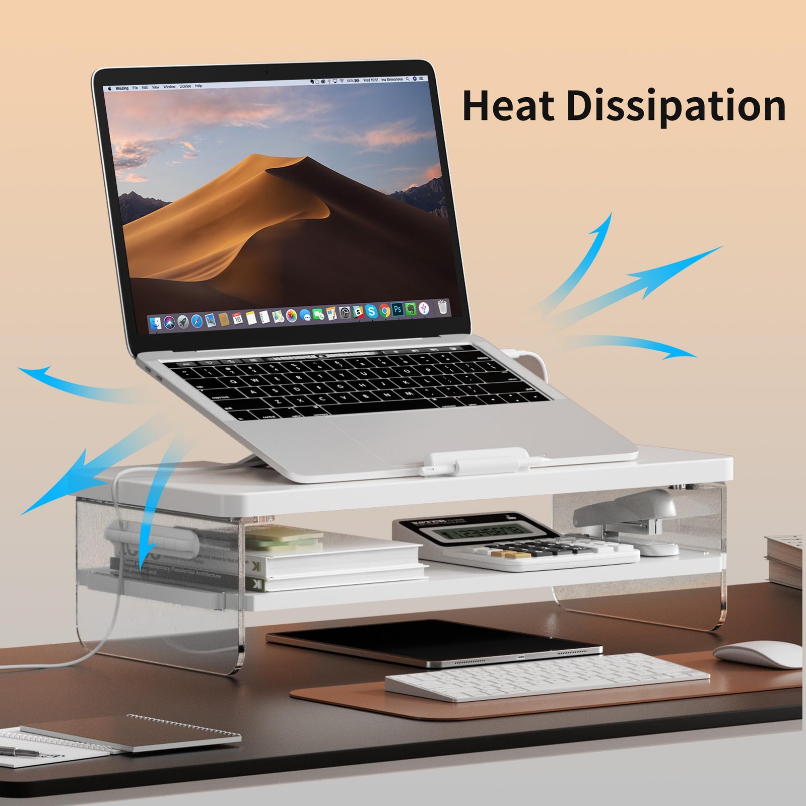 2-Tier Laptop Stand Adjustable Riser Holder,Ventilated Cooling Ergonomic Comp...