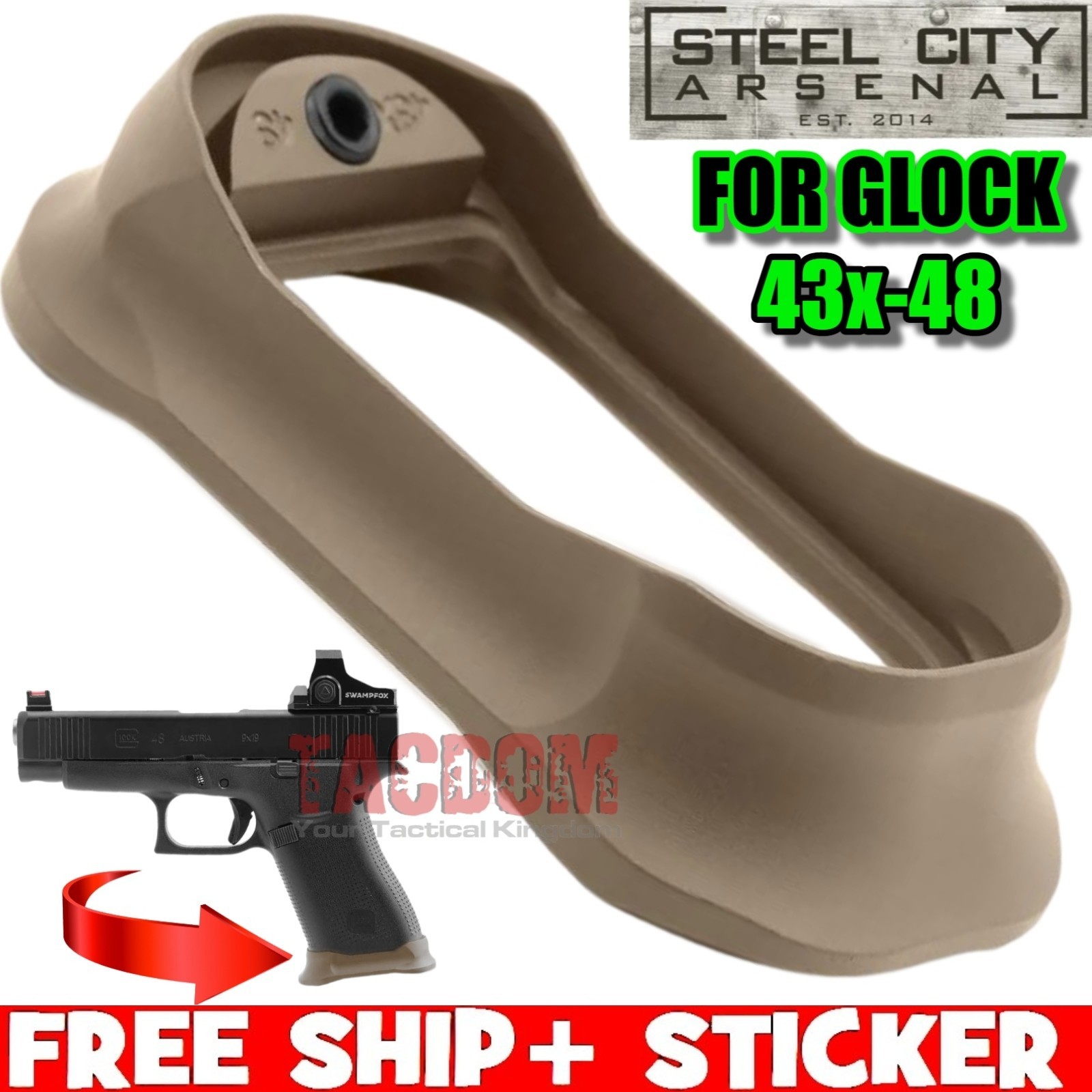 STEEL CITY for GLOCK 43X 48 ENHANCED MAGWELL FDE TAN 7075 Billet Aluminum GEN 5