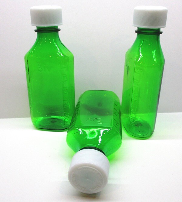 10 LOT Prescription Medicine GREENPlastic Graduated Oval Bottles/Caps 2 OZ Size