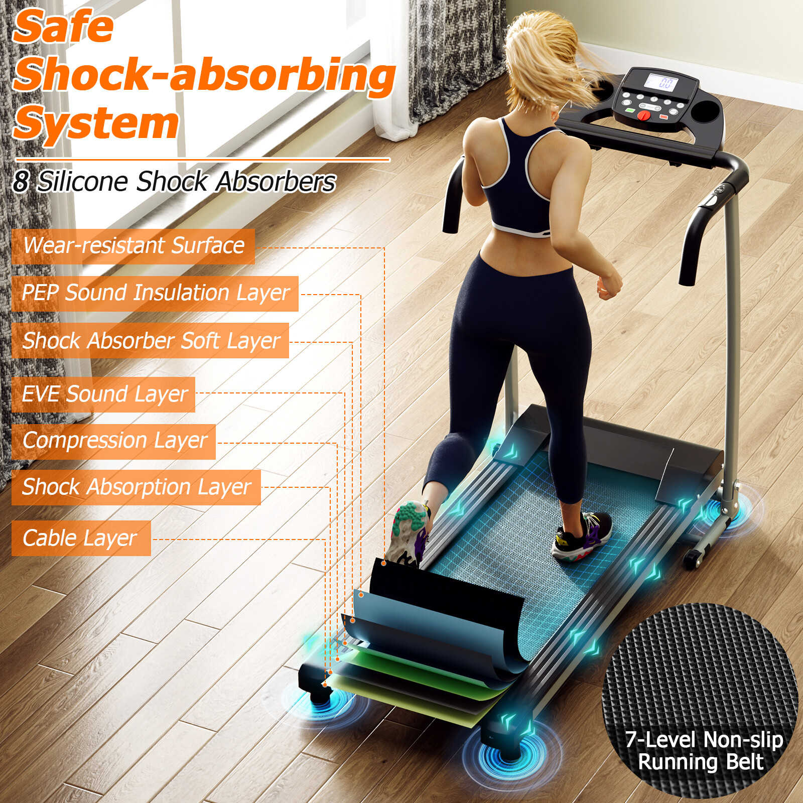 Folding 2 HP Treadmill Motorized Running Machine 12 Preset Program & LCD Display