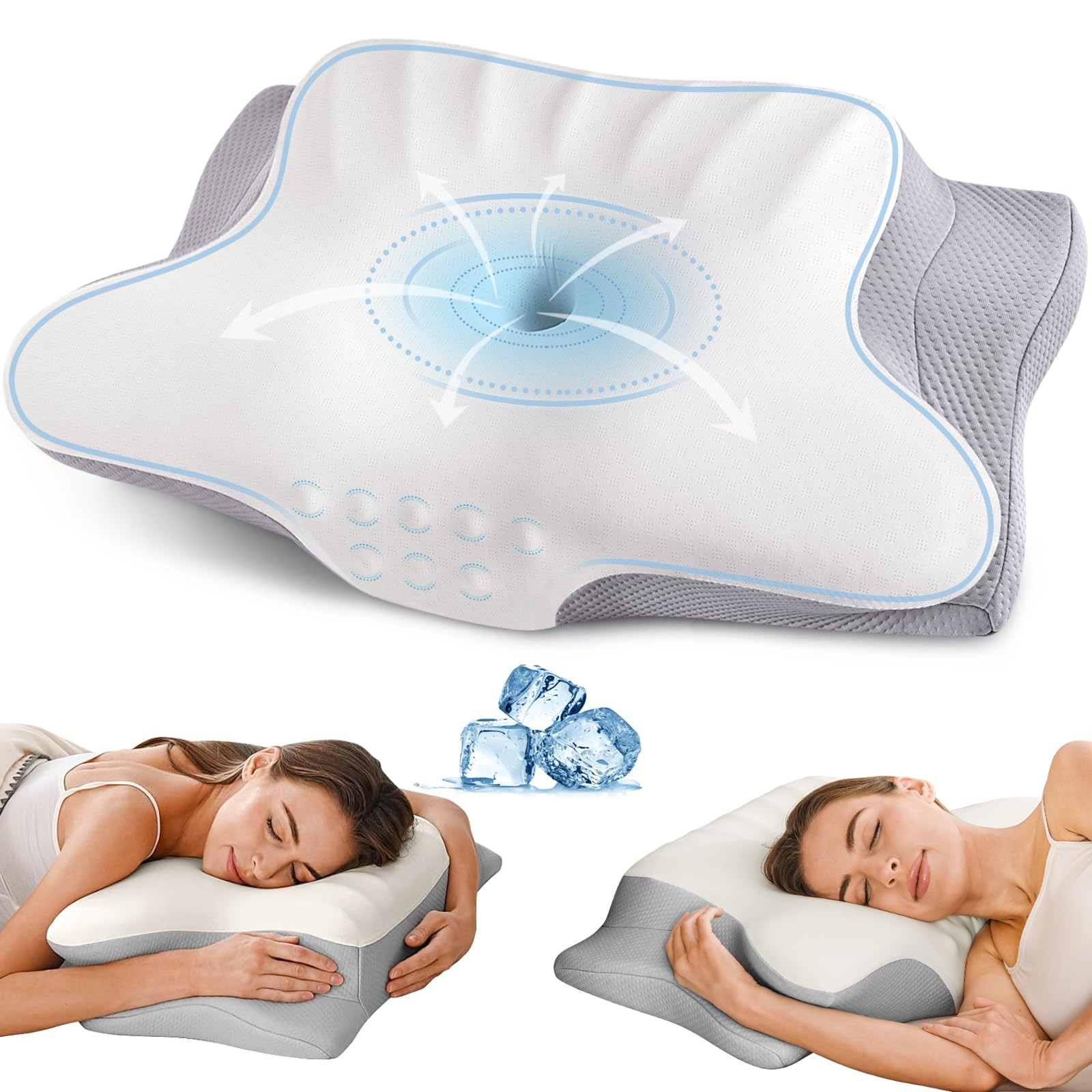 Cervical Neck Pillow for Pain Relief, Ergonomic Side Light Grey