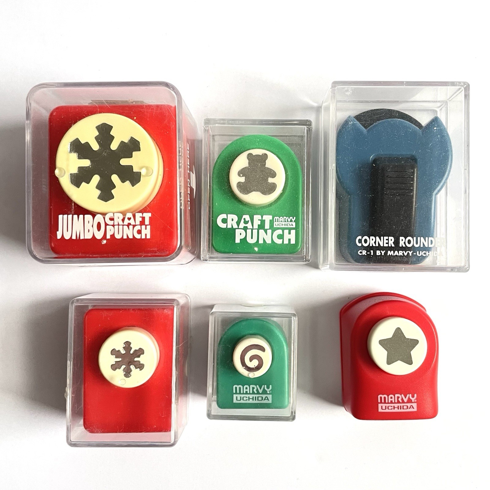 Marvy Uchida Paper Punch Lot of 6 Snowflake Star Bear Corner Rounder Craft Card