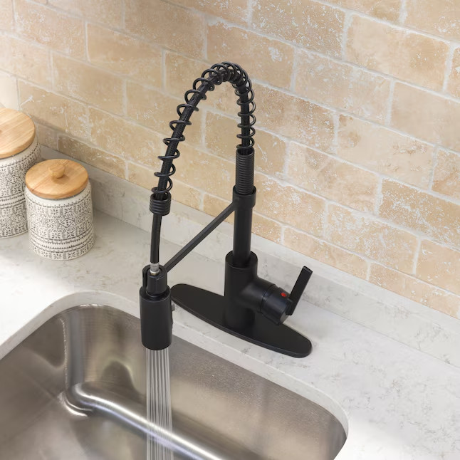 Project Source Flynt Matte Black Commercial Pull-Down Kitchen Faucet
