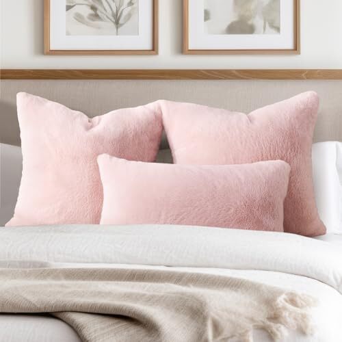 Faux Fur Plush Throw Pillow Covers 20x20 Set of 2 - 20X20-Inch Blush Pink