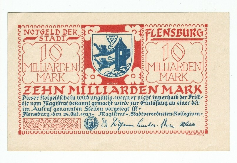 GERMANY BANKNOTE 10 BILLION MARK SATDT-FLENSBURG 1923