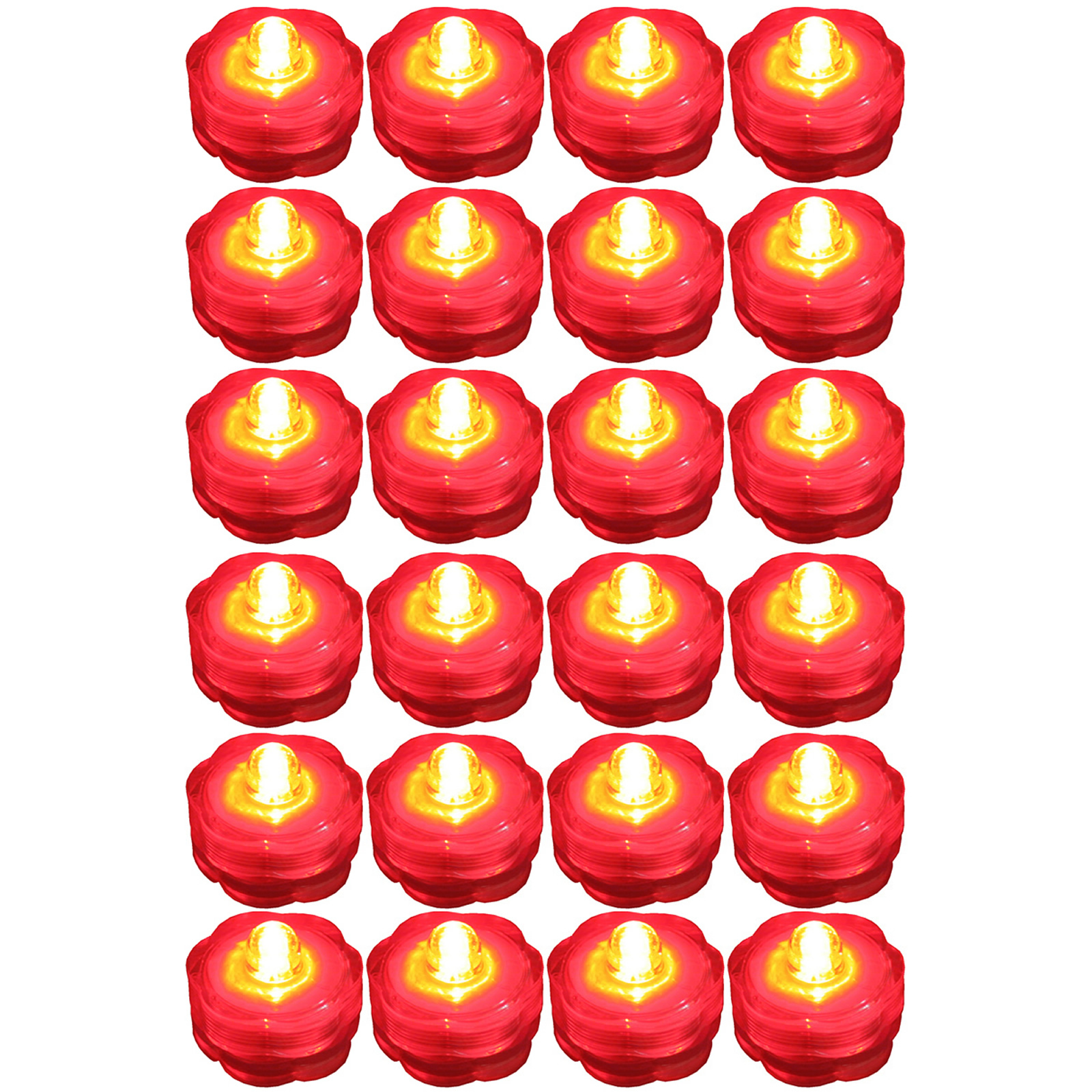 24 Pack~Red~Submersible Waterproof Underwater Battery LED Tea Light~Wedding