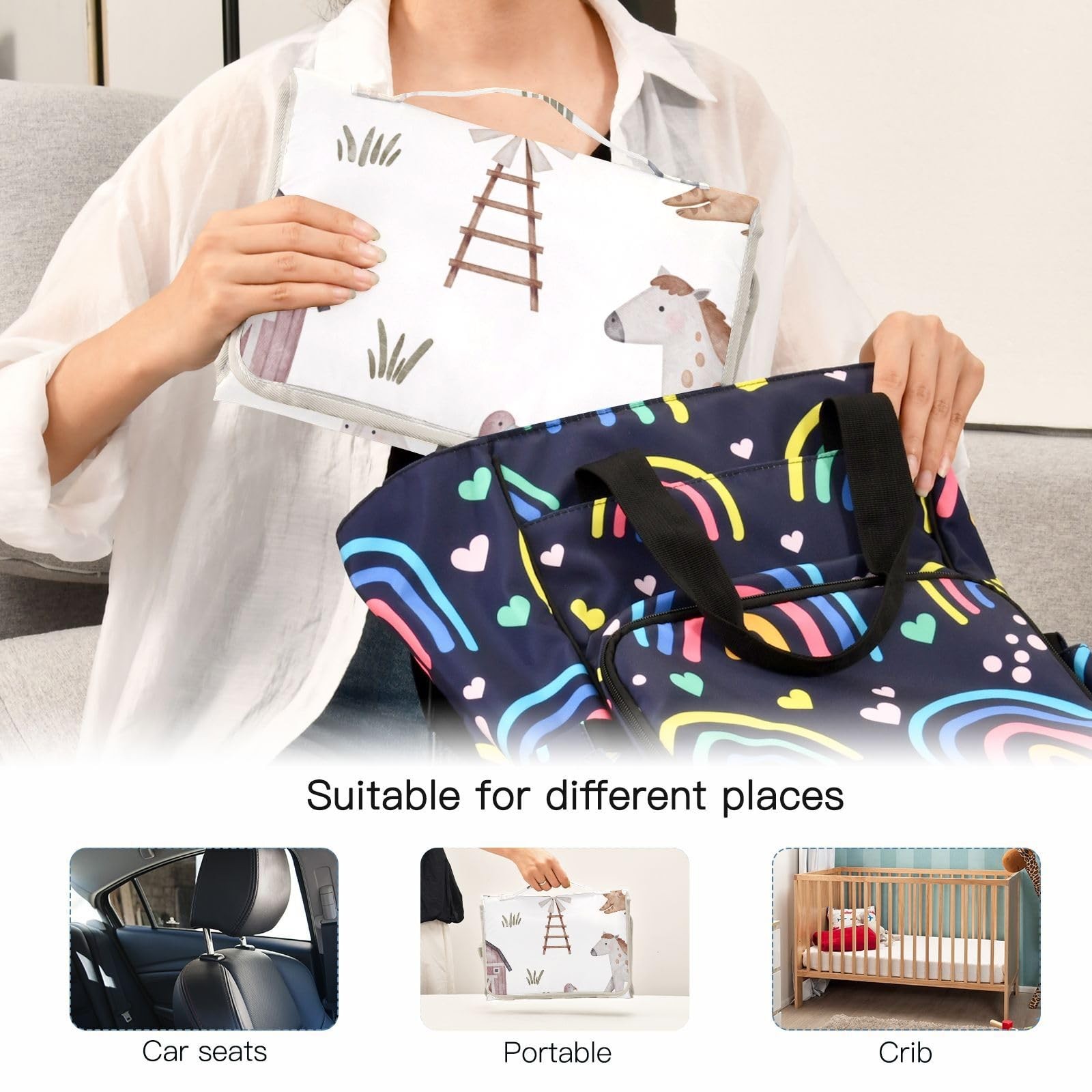 WELLDAY Farm House Animals Portable Waterproof Foldable Diaper Changing Pad