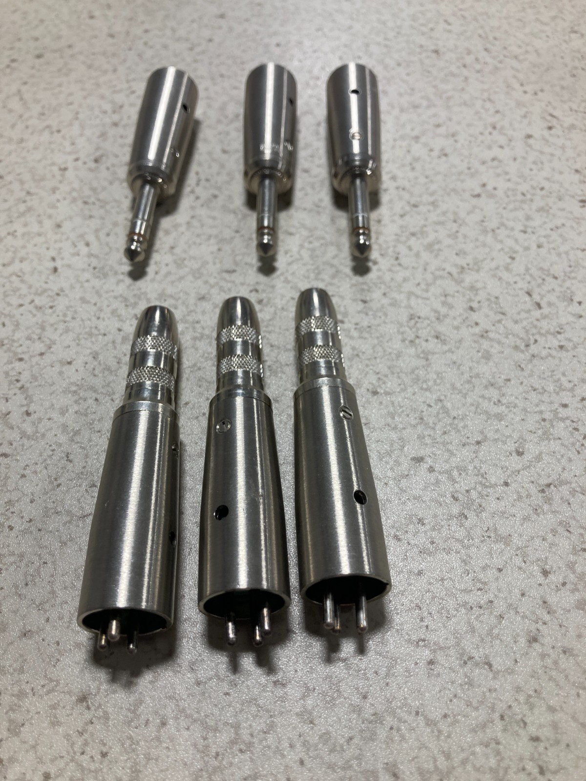 Lot of 3 unbranded 1/4" TRS plugs and jacks to 3 pin male XLR adapters
