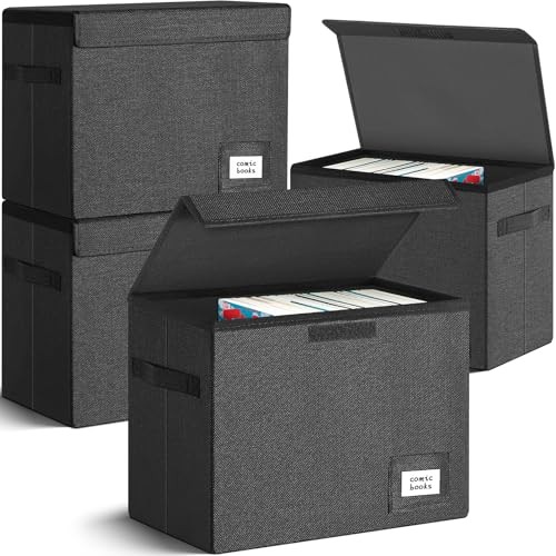 4 Pack Comic Book Storage, Collapsible and Stackable Comic Short 4 pack black