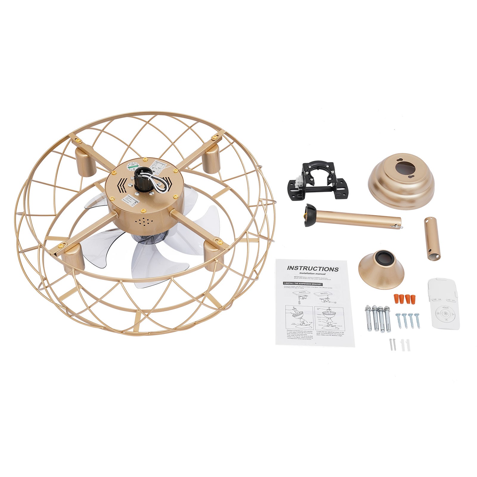 20 inch Caged Ceiling Fan Light Ceiling Mounted Light 3 Speeds Remote Control