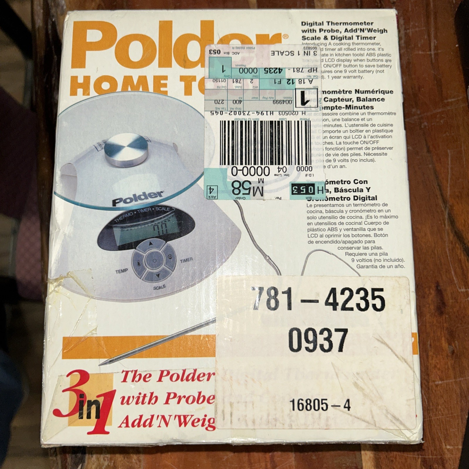 Polder 3 In 1 Digital Thermometer W/Probe, Add’N’Weigh Scale & Digital Timer