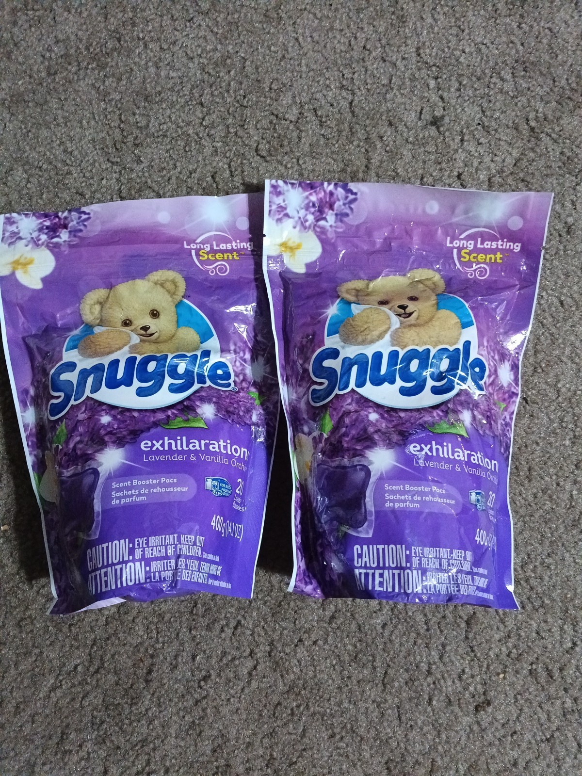 2 Snuggle Exhilarations Booster Pacs Lavender Vanilla Orchid Laundry 40Total NIP