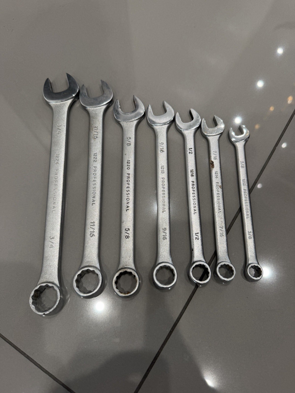 7 Piece PROTO USA SAE Combination Wrench Set Anti-Slip Design 3/8-3/4" ASD
