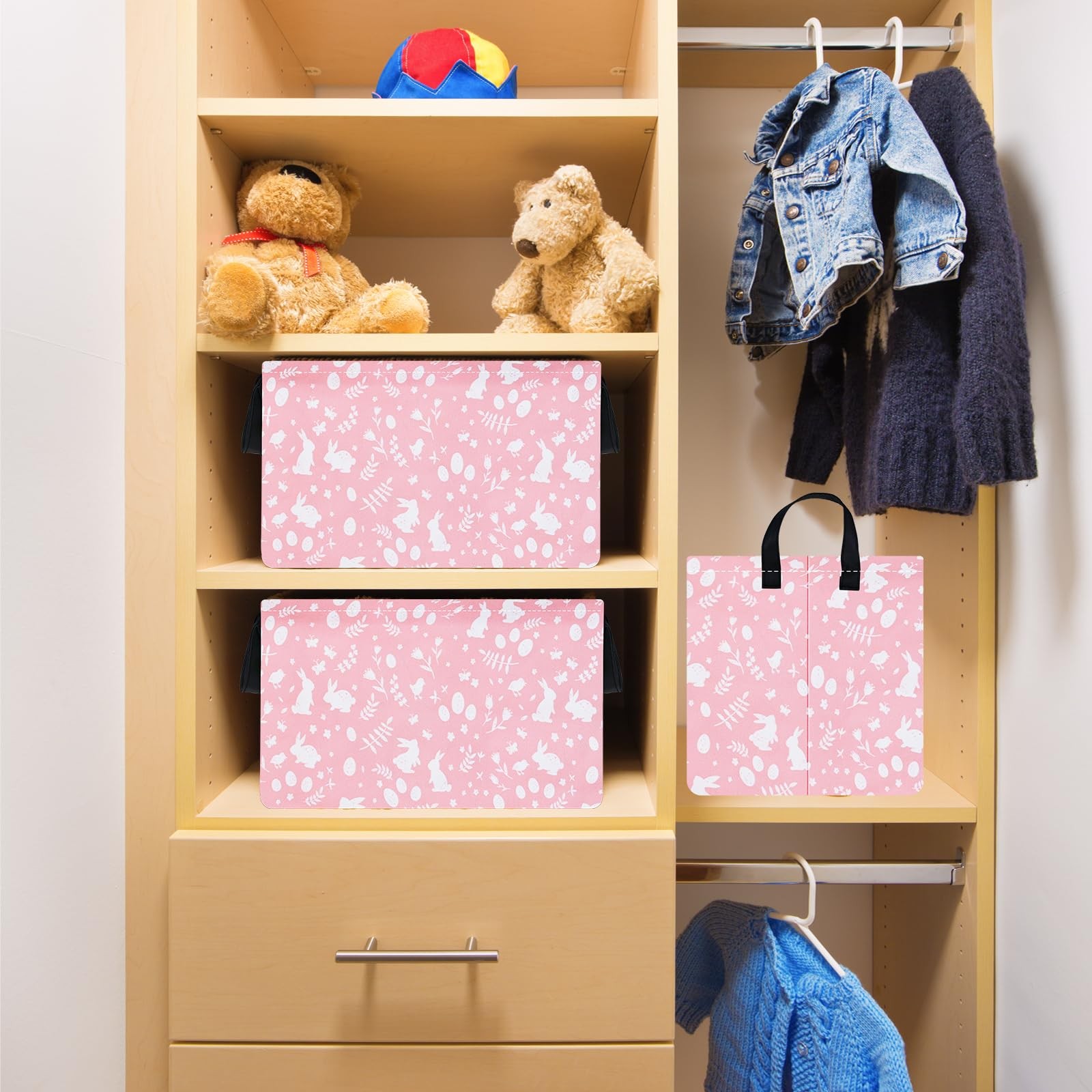VAIVUSTO Easter Storage Basket Easter Bunny Storage Bin Collapsible Nursery H...