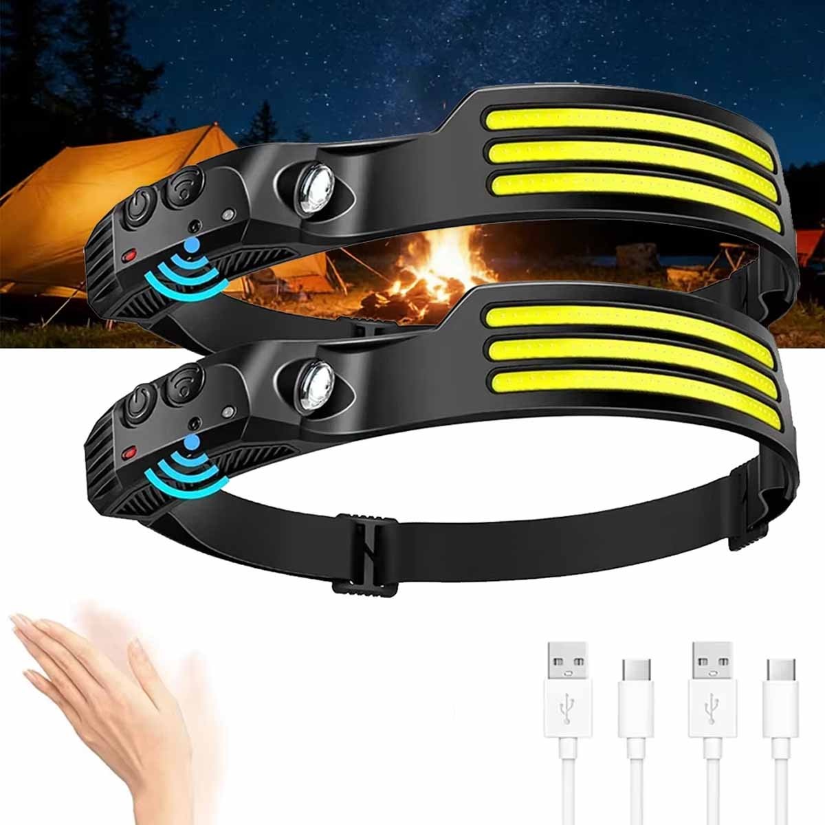2x Waterproof COB Headlamp Night Buddy LED Sensor 230° Head Torch Headlight Lamp