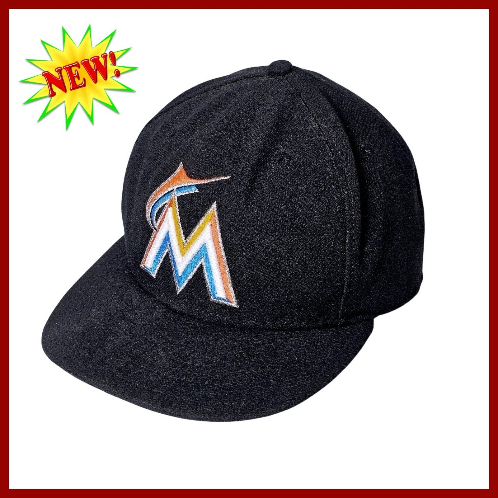 New Era Hat Men 7 3/4 Miami Marlins Fitted 59FIFTY Black MLB Baseball Cap