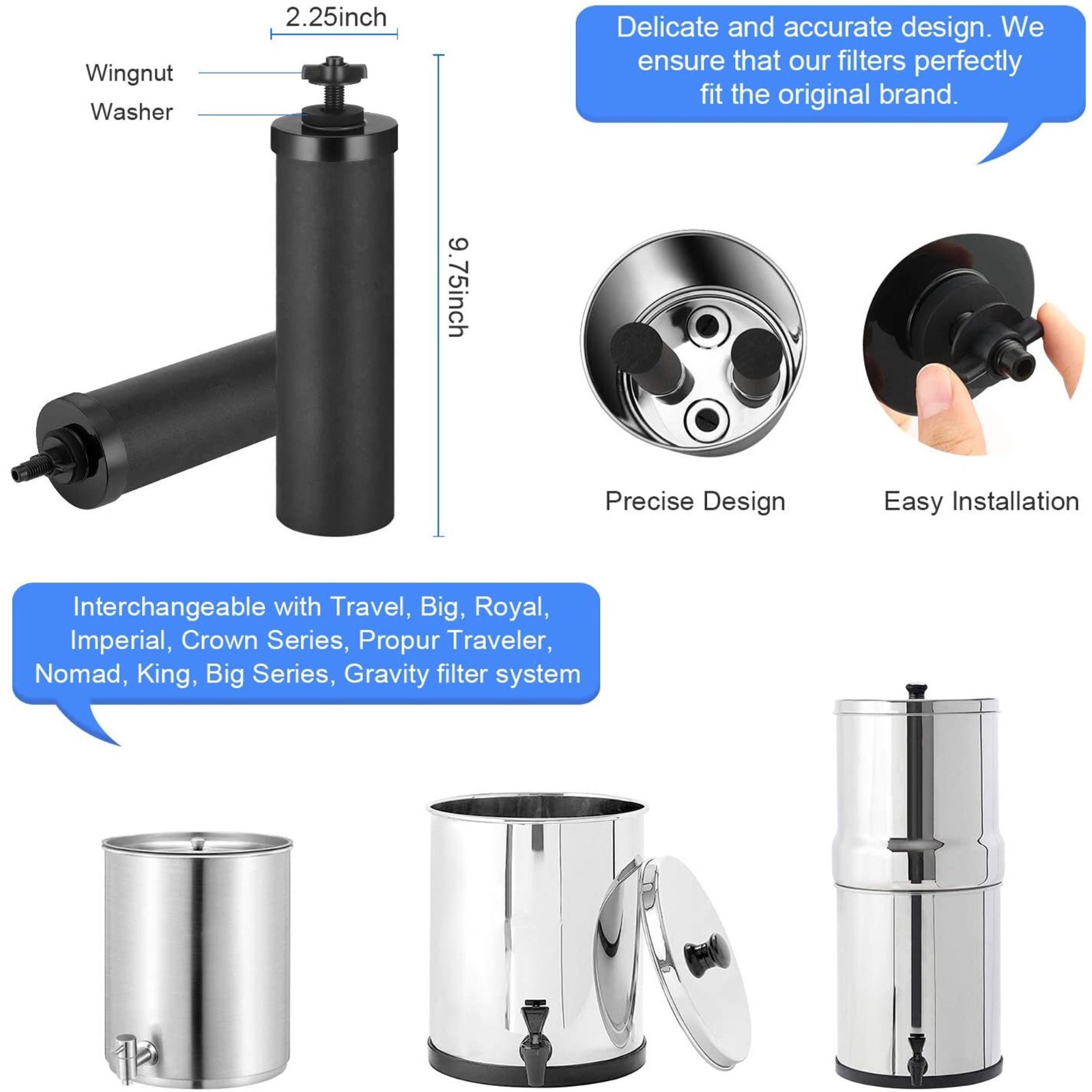 6 Packs Replacement Gravity System Filters BB9-2 Black For Berkey Water Filter