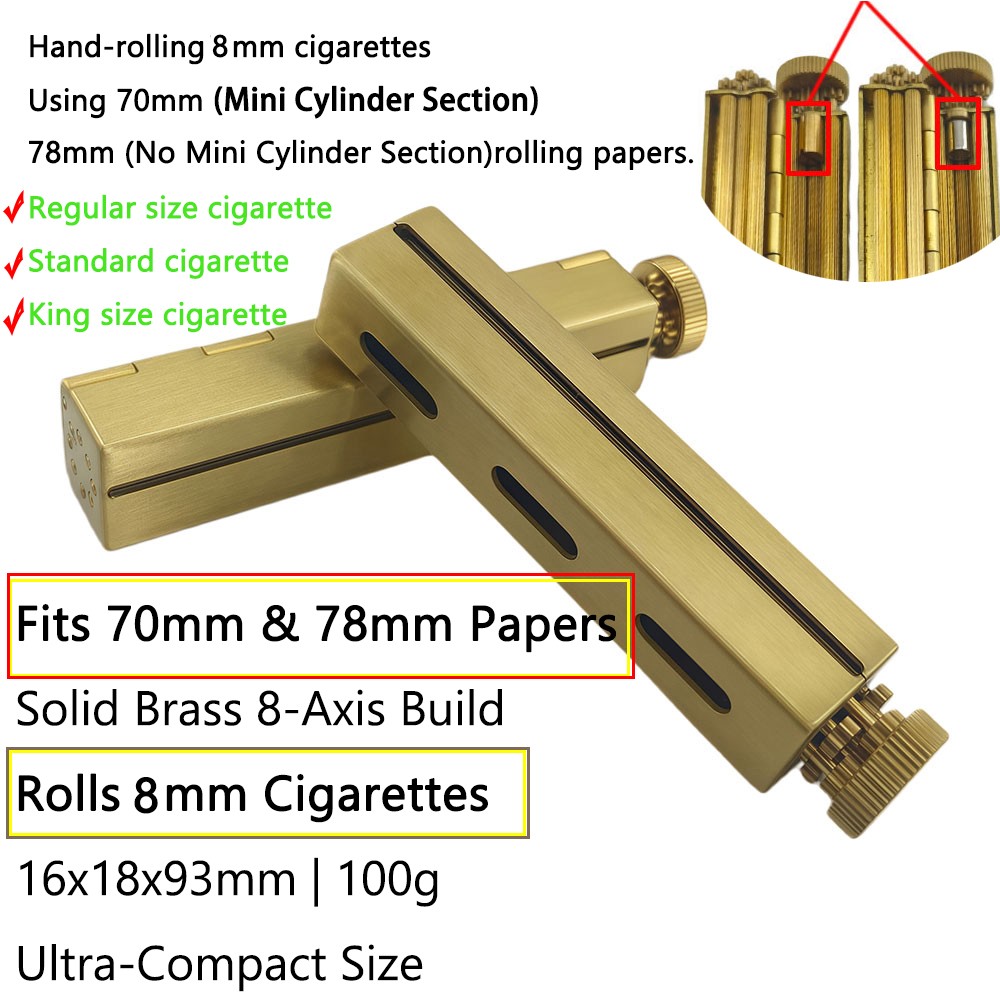 ZORRO Brass King Size Rolling Machine 8mm Manual Cigarette Maker 70/78mm...