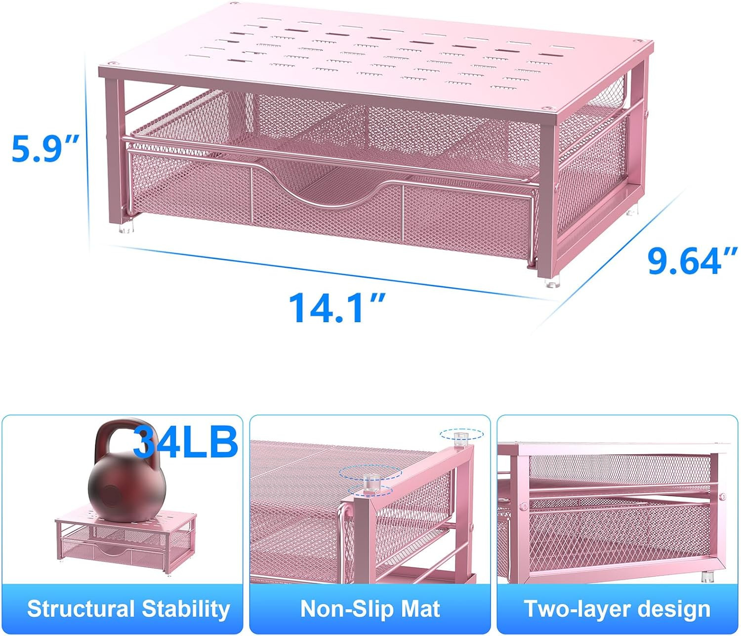 Computer Monitor Stand Riser with Drawer Office Organizer Storage Pink