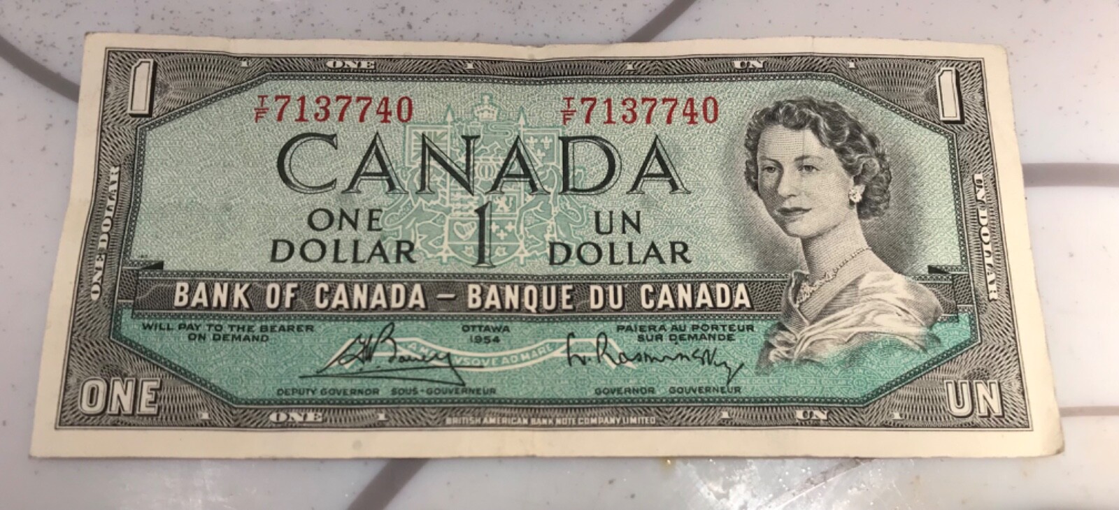 1954 Canada 1 Dollar Circulated  Replacement Beattie Rasminsky Banknote
