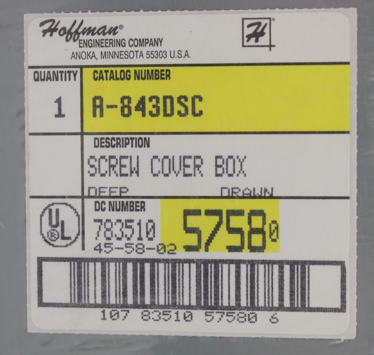 Hoffman A-843DSC Screw Cover Box