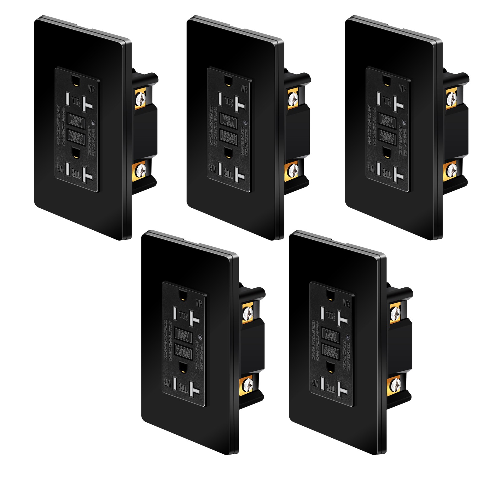 50PCS Black 20A GFCI Outlet Shock Protection WR TR ETL Listed LED Status Light