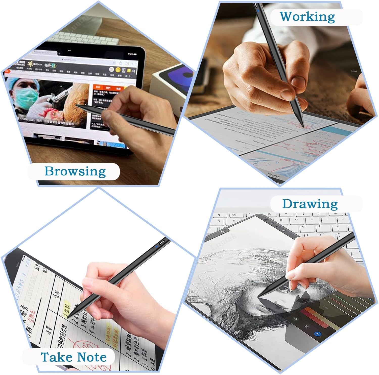 High Precision Stylus Pen for Android Tablets & iPhone with USB-C Charging