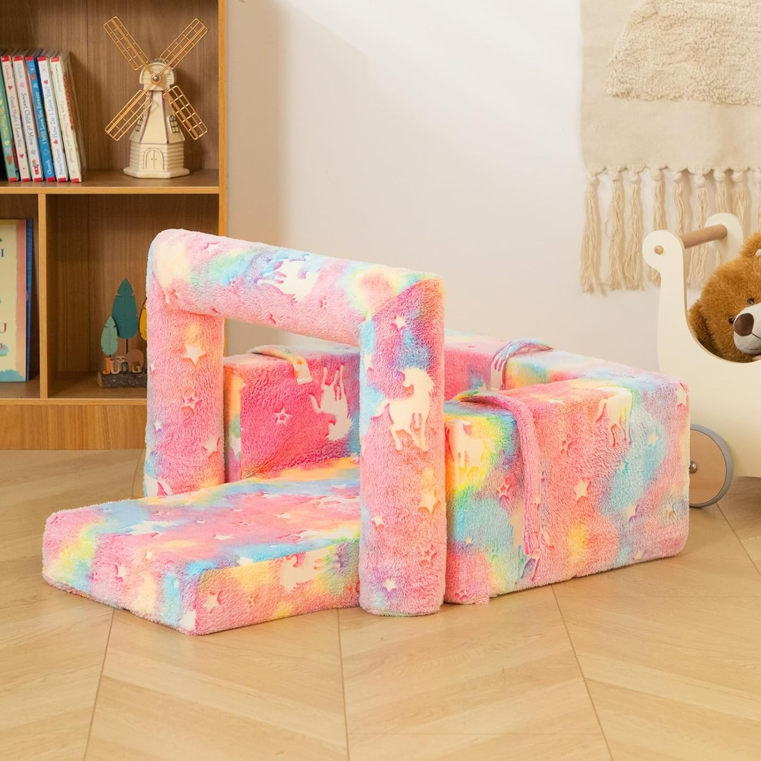 2-In-1 Flip Detachable Bolster Kids Sofa, Toddler Cuddly Reading Couch, Unicorn