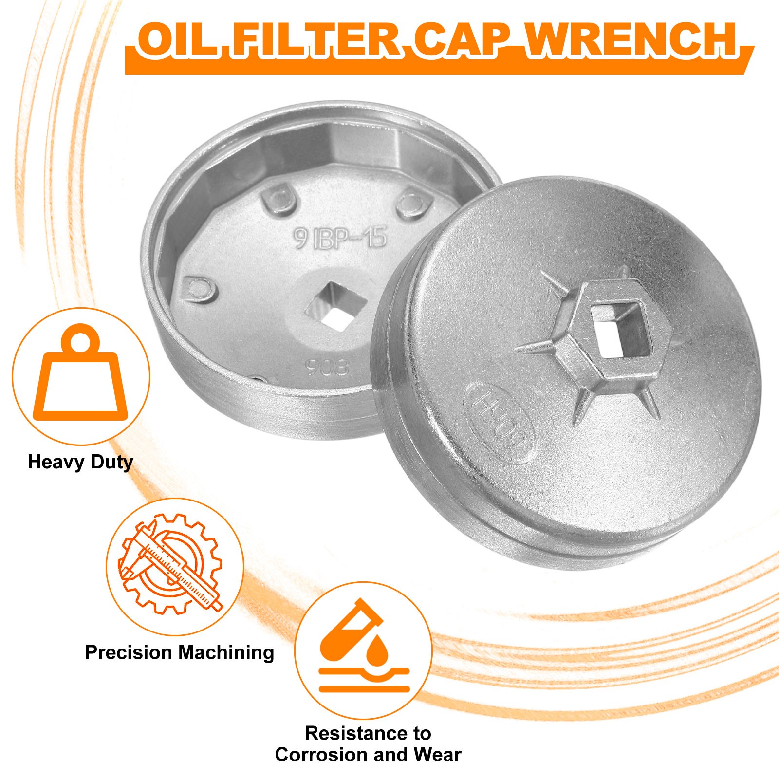 2pcs Oil Filter Cap Wrench 14 Flute 74 mm ID 1/2" Oil Filter Socket Tool