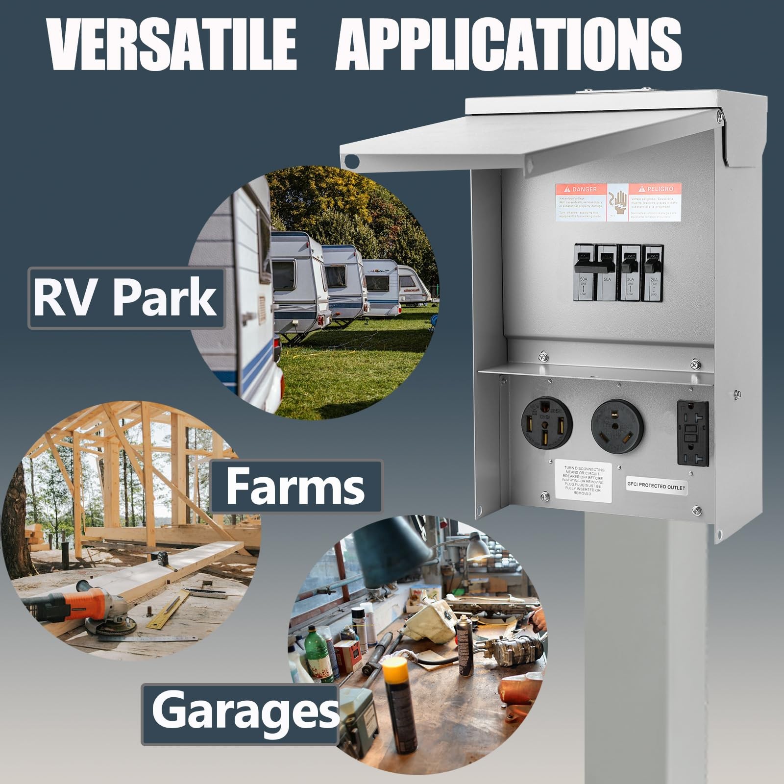 Electrical Outlet Boxes Temporary Power Panel Weatherproof RV Receptacle Box ...